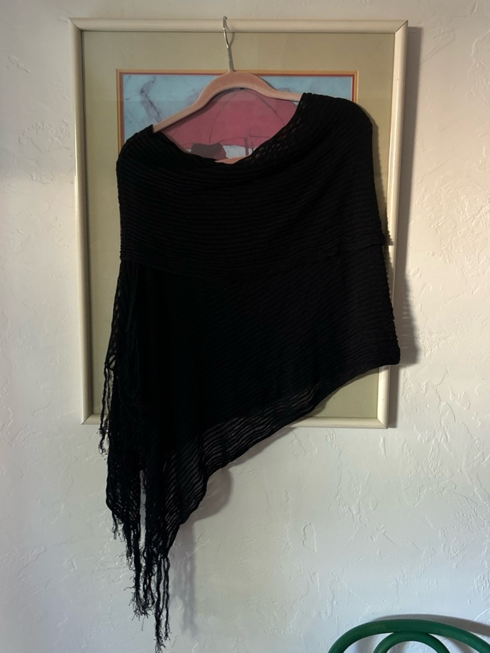 Black Asymmetric Fringe Poncho